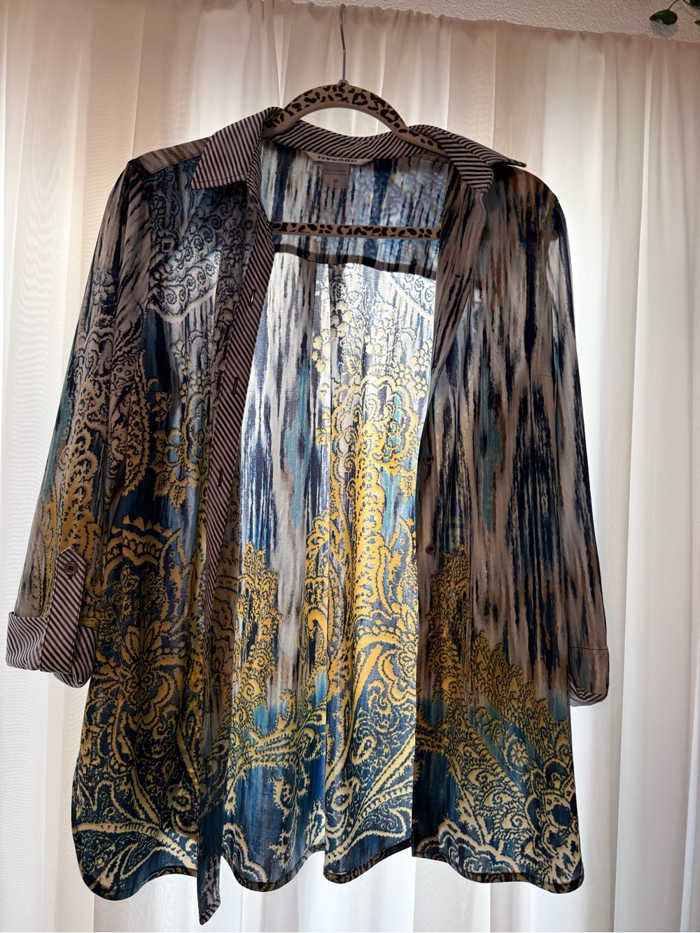 Peter Nygard Blue, Gold, Cream Striped-Paisley Blouse